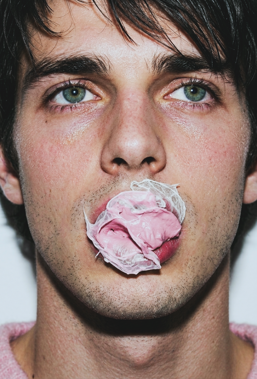 Close-up portrait with chewed gum